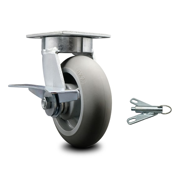 6 Inch Kingpinless Thermoplastic Rubber Wheel Caster with Brake and Swivel Lock